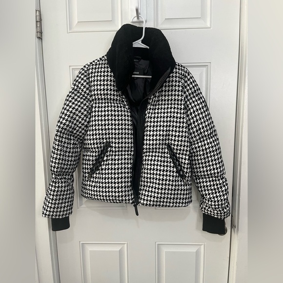 Mackage Black & White Sherpa Collar Houndstooth Puffer Warm Down Jacket XS - Picture 8 of 12